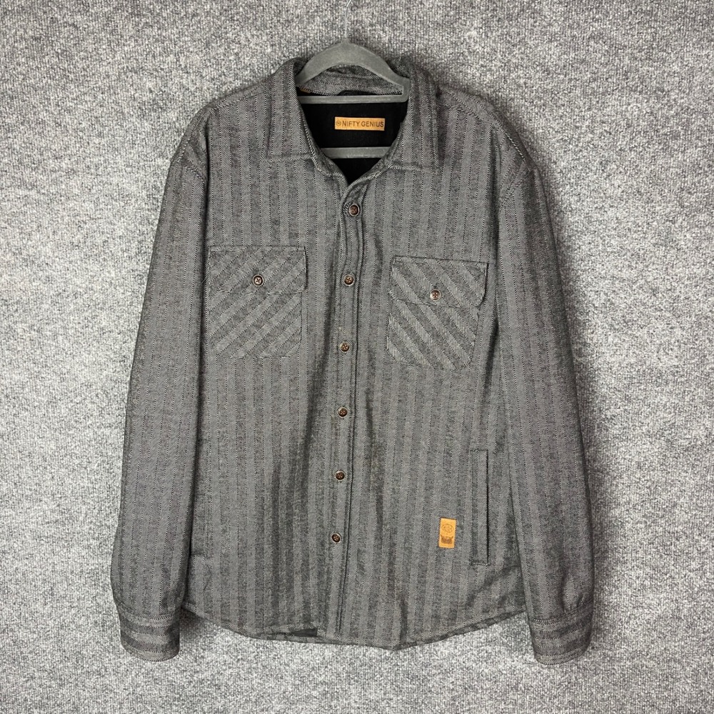 Nifty Genius Men's Long Sleeve‎ Thick Button Up Shirt Jacket Gray Size L
